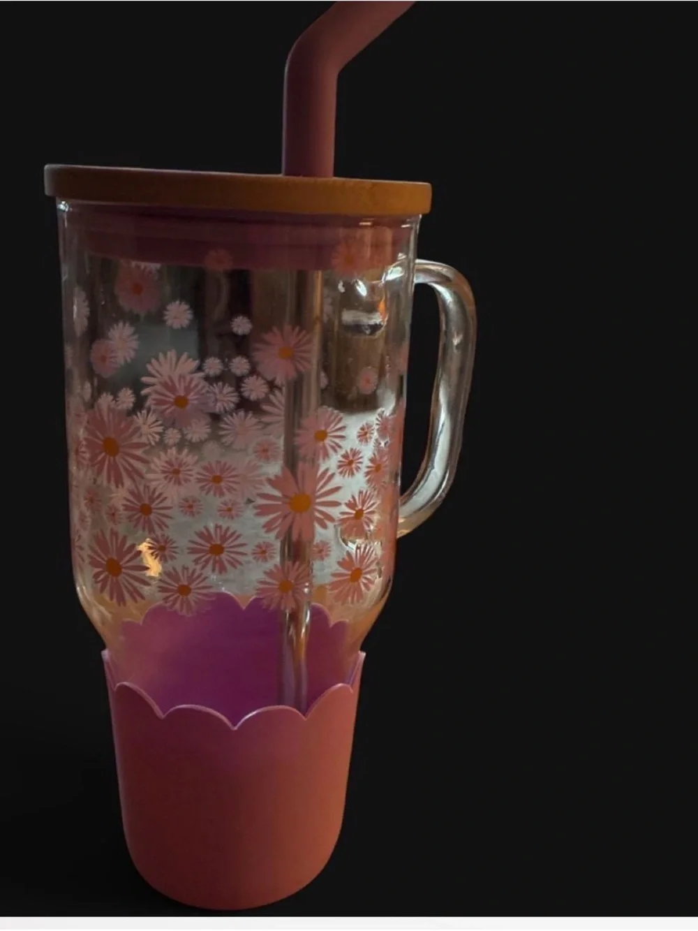 Pink Daisy Insulated Tumbler with Lid & Straw